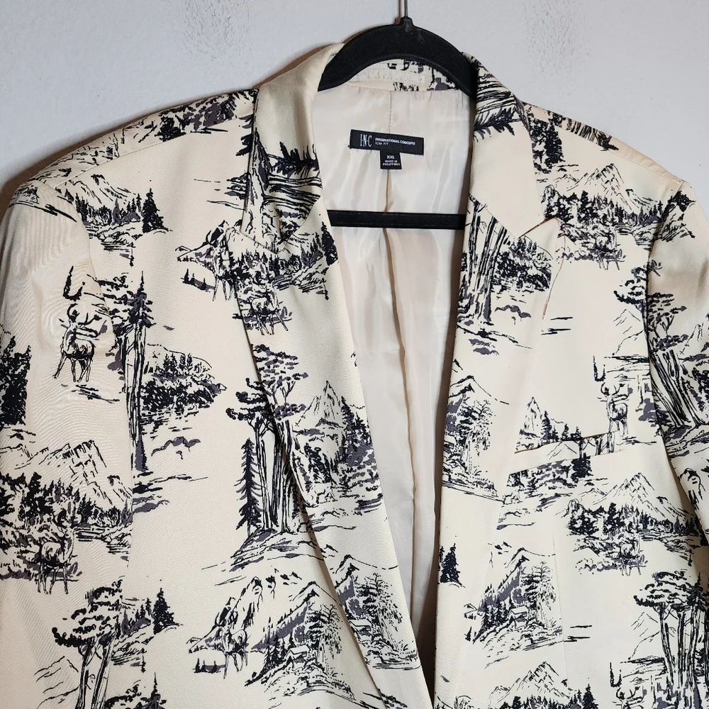 Macy's INC Deer Scene Tan Blazer Mens Size XXL Slim Hunter Outdoors - Picture 2 of 16